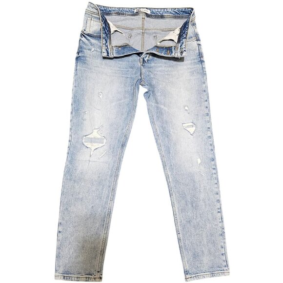 Zara Woman's Light Wash Distressed Straight-Leg Denim Jeans Size 34 - Picture 8 of 14